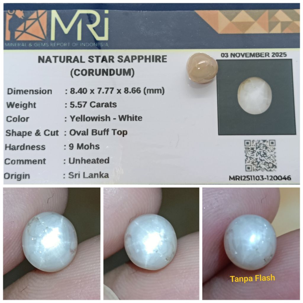 Natural Star Sapphire Ceylon Yellow White 5,5ct memo MRI Safir SriLanka