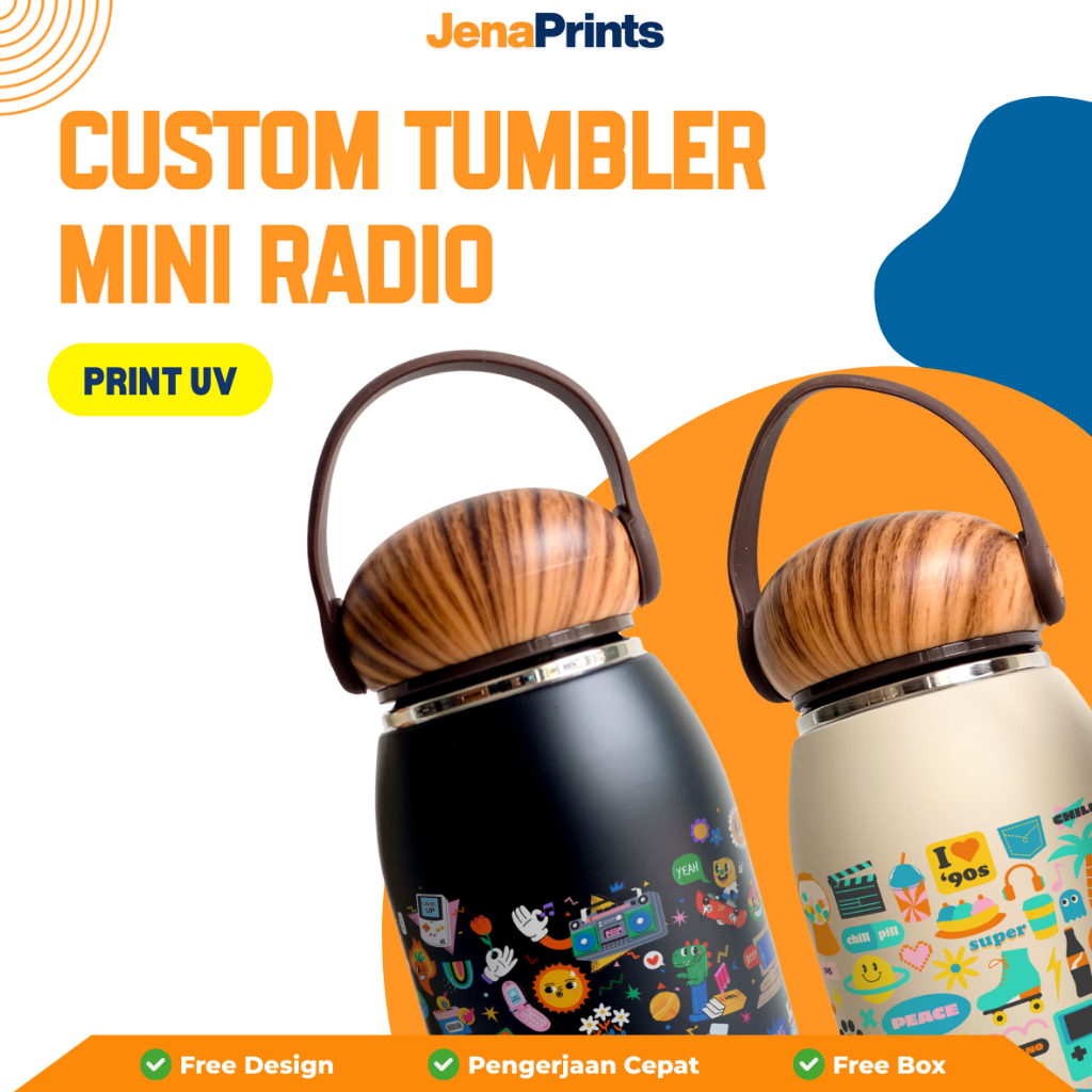 Tumbler Mini Radio Custom Cetak UV/Tumbler Tutup Kayu Mini Custom/Print UV Nama/Logo/Merchandise Tum