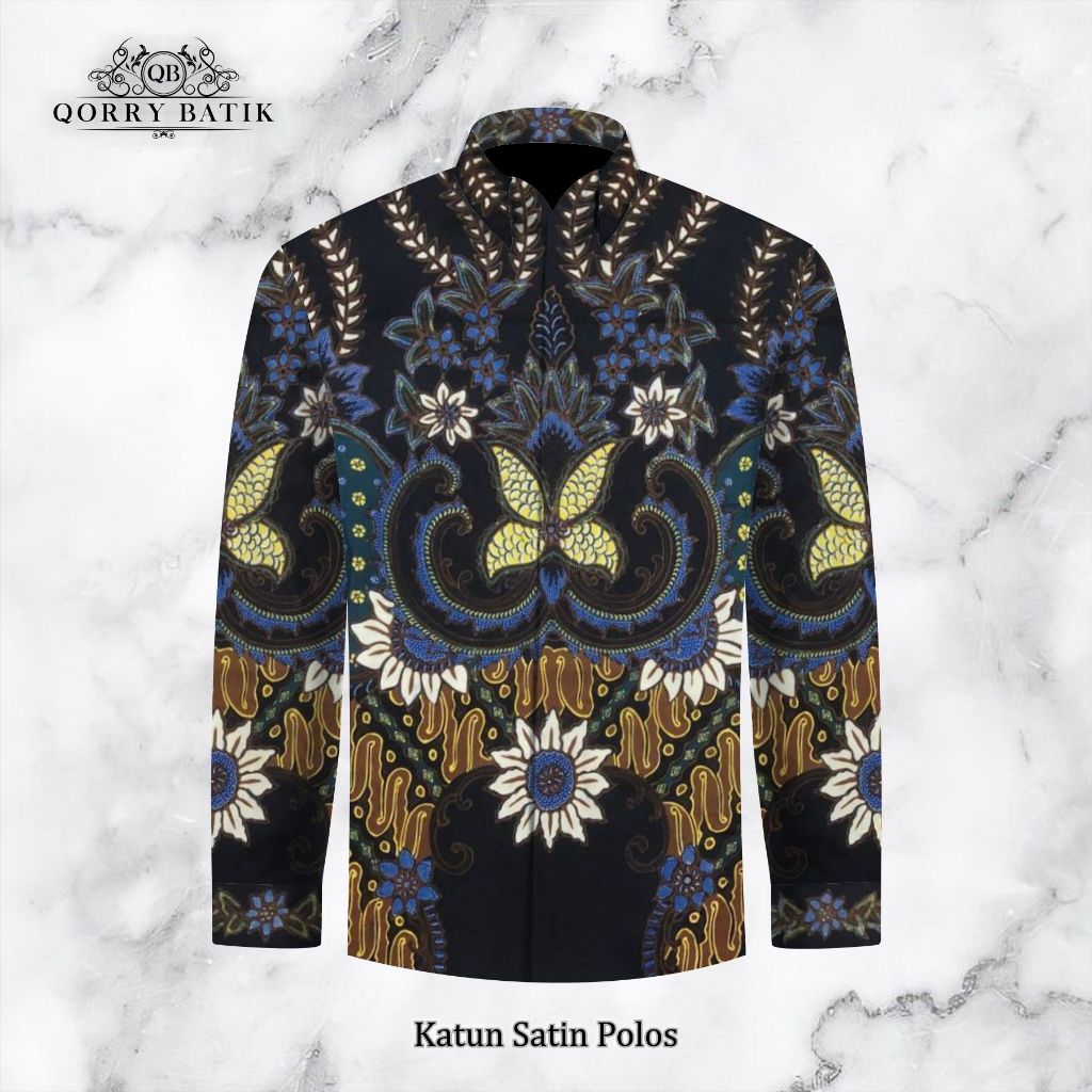 KAIN KEMEJA BATIK TULIS KATUN POLOS motif PISANBALI KEMBANG SENO warna BIRU NAVY KBPFStnPls251125(4)