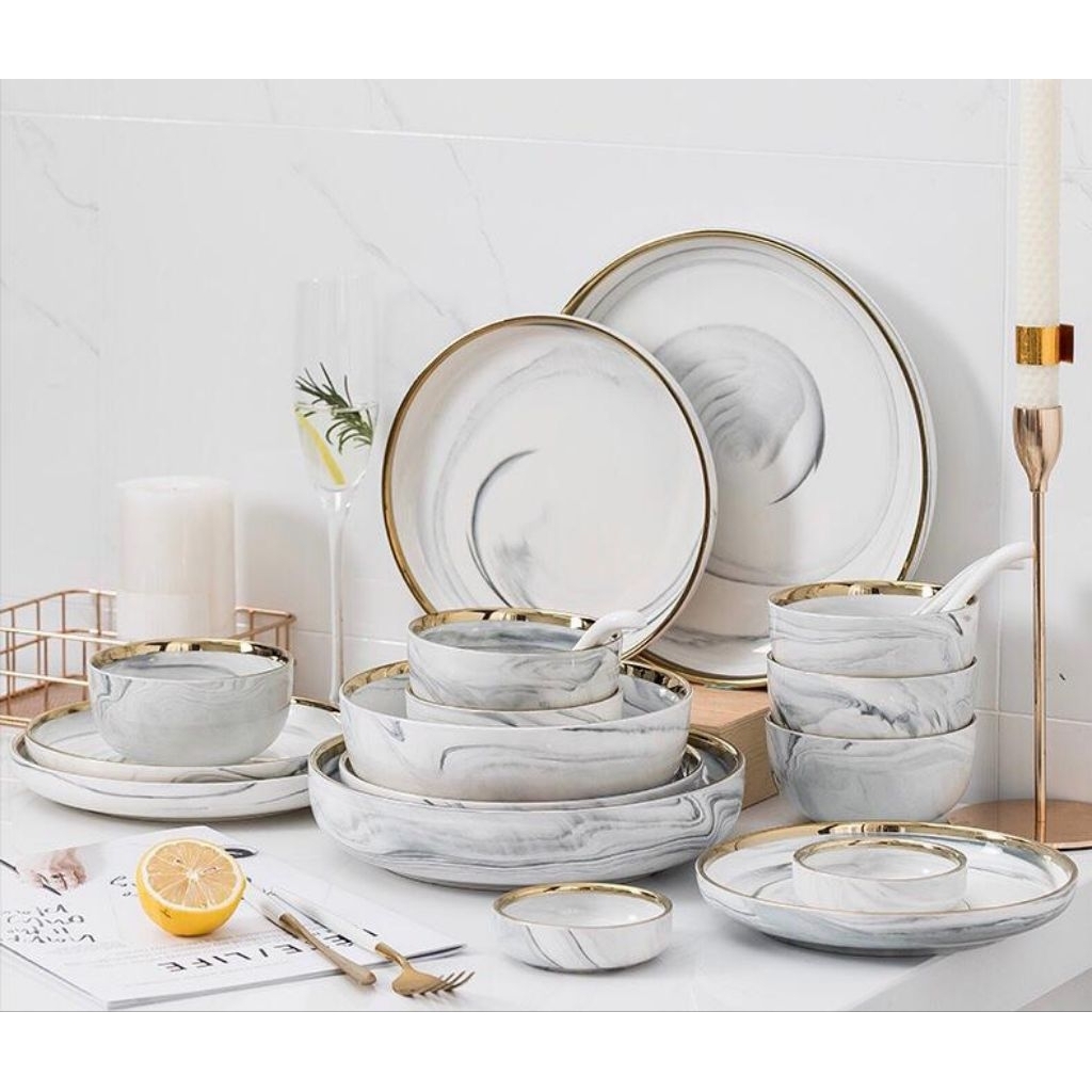 TTC 565MS MARBLE Set 9 Pcs Dining Set / Mangkok Set / Mangkok Nasi / Piring / Sendok / Mangkok Sup /