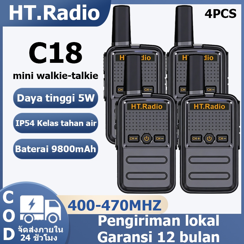 [4PCS] HT.Radio C18 Walkie Talkie Interlokal 10KM 16Channels IP54 Tahan air dan kedap debu Transceiv