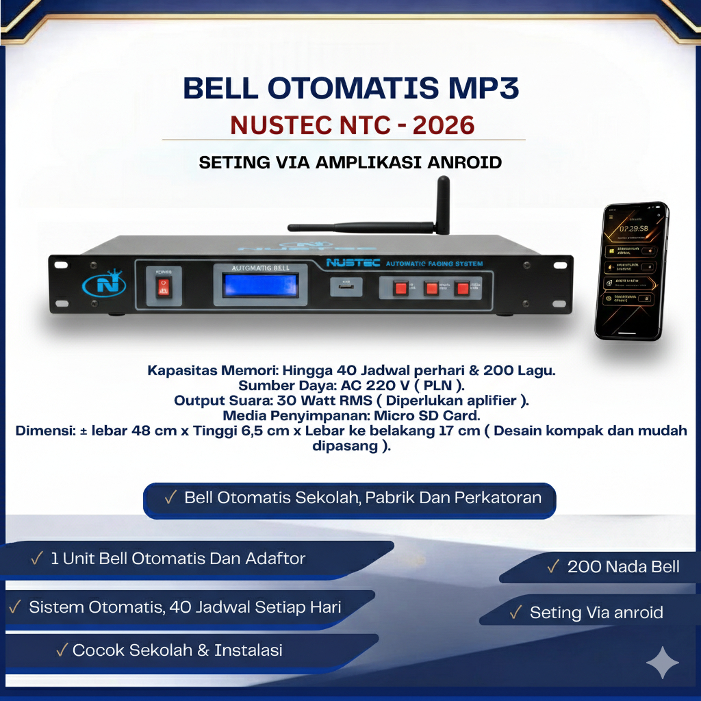 Bell Otomatis Sekolah Digital NUSTEC NTC 2026 | Jam Bell Otomatis | Bel Sekolah Otomatis
