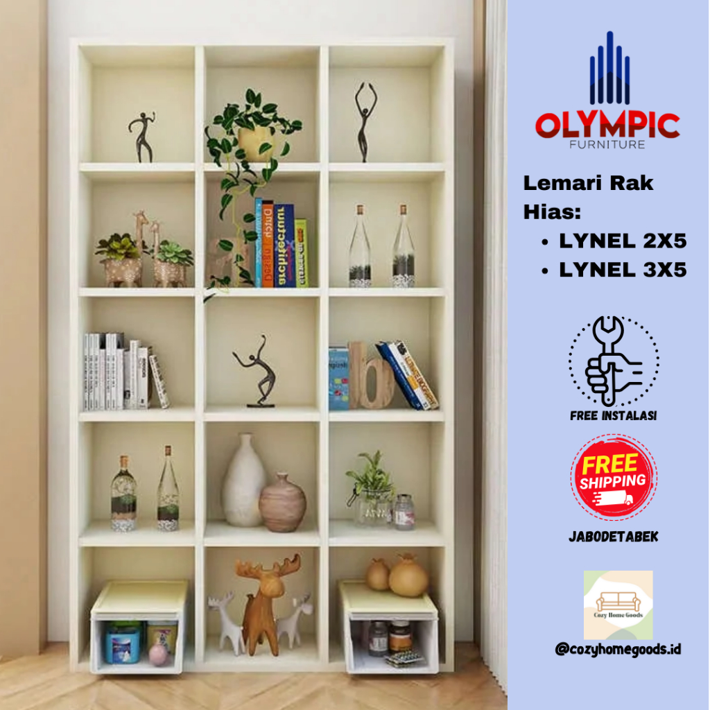 Olympic - Lynel 2x5 / 3x5 - Rak Lemari Serbaguna - Lemari Buku - Penyekat Buffet - Minimalis - Multi
