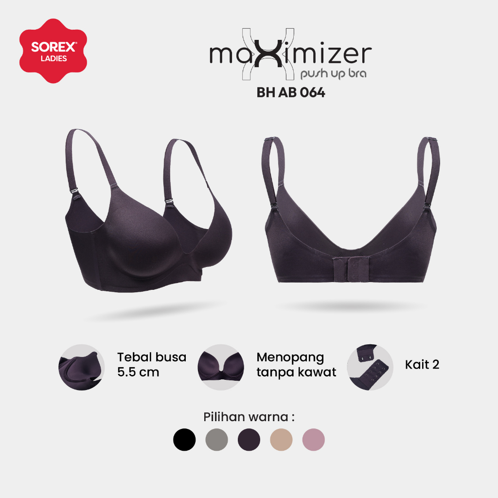 Sorex Maximizer Bra Tanpa Kawat Busa Tebal Push Up Kait 2 Cup B Seamless Bra BH AB064 ( AB 064 )