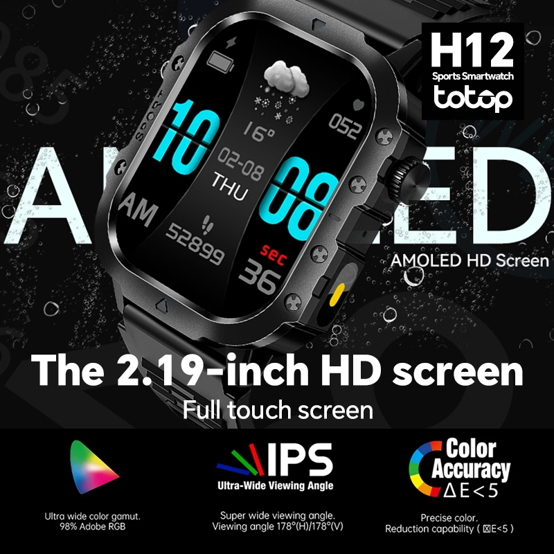 Terbaru Totop Smartwatch H12 Sports Bluetooth Smartband 2.19 Inch Hd Screen Full Touch Bluetooth