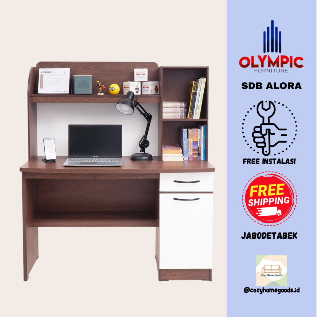 Meja Kantor - Olympic SDB Alora/Kanto - Meja Minimalis - Kerja - Belajar - Meja Tulis - Rangka Besi