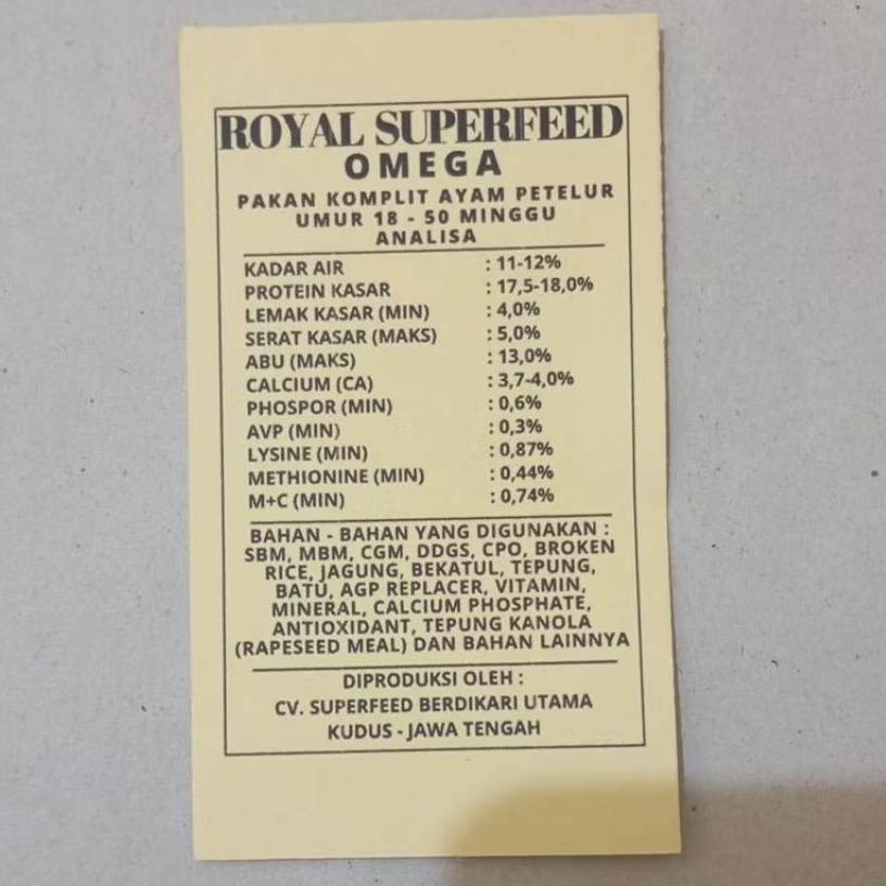 Pakan Jadi Ayam Petelur Omega 1 kg Royal Superfeed