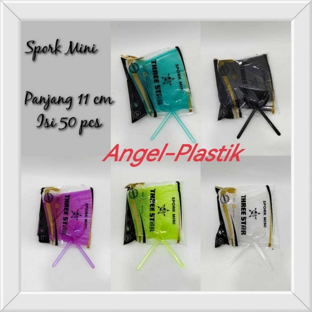 {50 PCS} SENDOK PLASTIK MINI / SPORK MINI / SENDOK KUE TART / SENDOK KUE BASAH / SENDOK JAJANAN THRE
