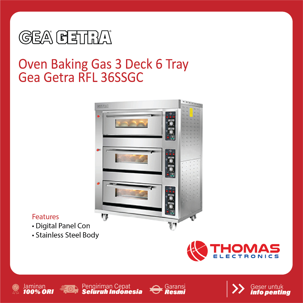 Baking Oven Gas 3 Deck 6 Tray 131 Cm Gea Getra RFL36SSGCE RFL 36 SSGCE 6 Loyang Digital Panel Contro