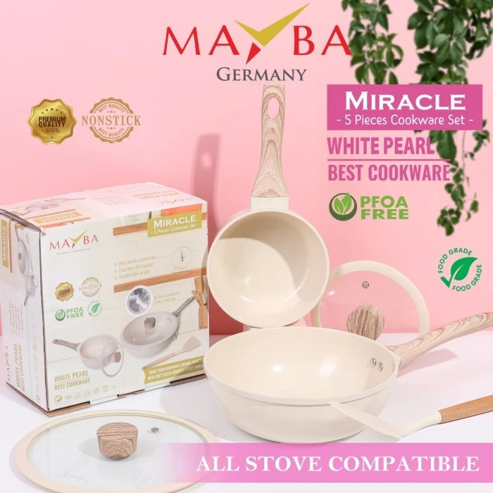 Mayba 5Pcs Miracle Cookware Set Panci Set Ceramic Germany Anti Lengket