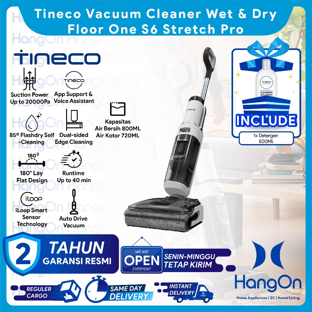 Tineco Floor One S6 Stretch Pro Wet and Dry Cordless Stick Vacuum Cleaner and Floor Washer Vakum Pem