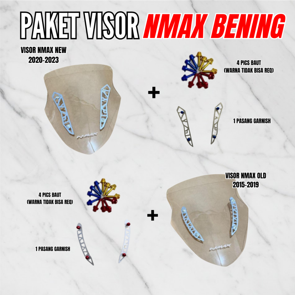 PAKET VISOR NMAX OLD DAN NMAX NEW LENGKAP DENGAN BAUT DAN GARNISH PAKET AKSESORIS MOTOR NMAX VARIASI