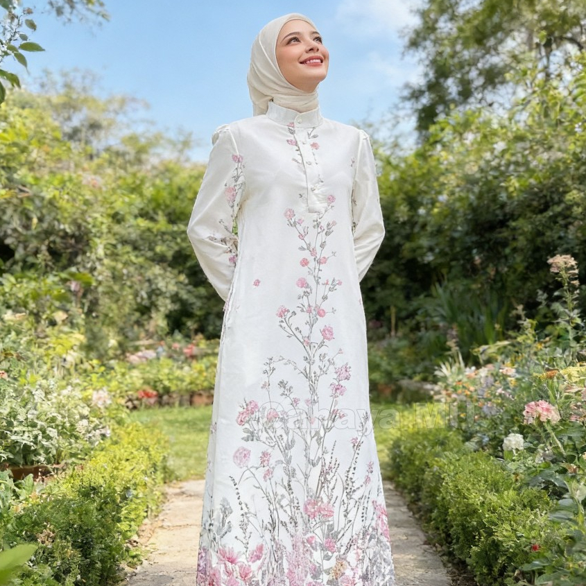 Gamis Silk Premium Motif Bunga Terbaru