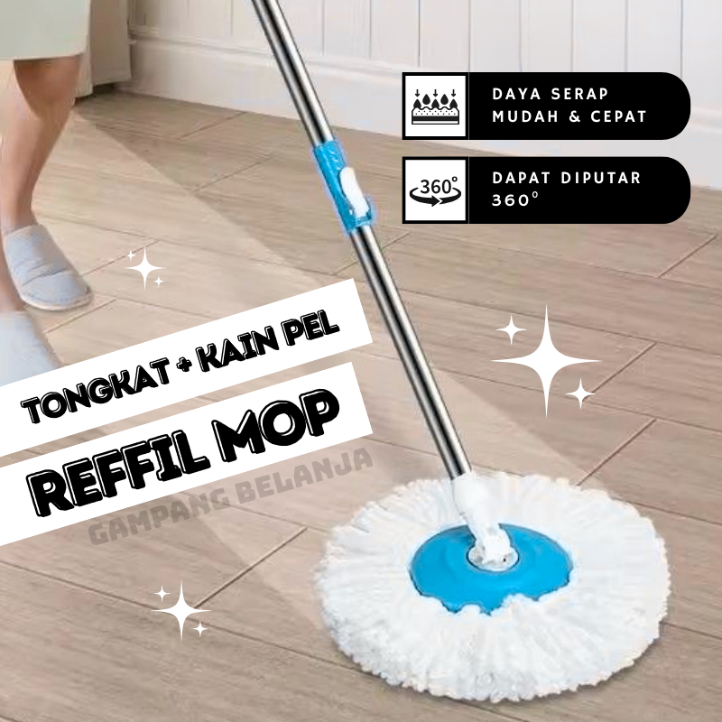 ALAT PEL REFILL MOP TONGKAT + KAIN TONGKAT HANDLE SET 360 GAGANG PEL SUPER MOP