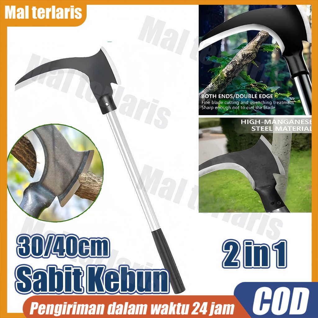 (30/40CM)Pemangkas Sabit kapak Ganda Pemangkas Rumput Multifungsi 6722/Sabit Arit Rumput Baja Asli S