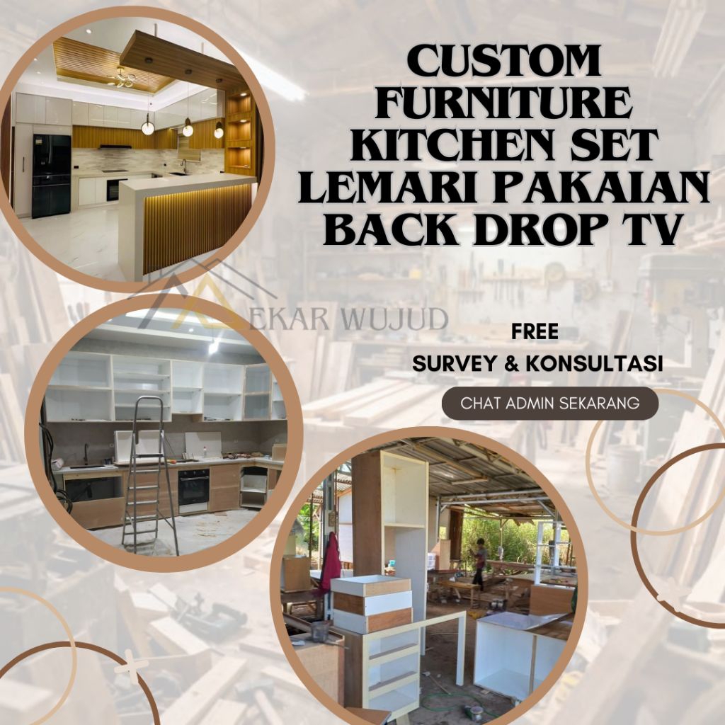 kitchen set custom lemari kabinet meja bar lapisan hpl bahan blockboard 18mm interior rumah estetik 