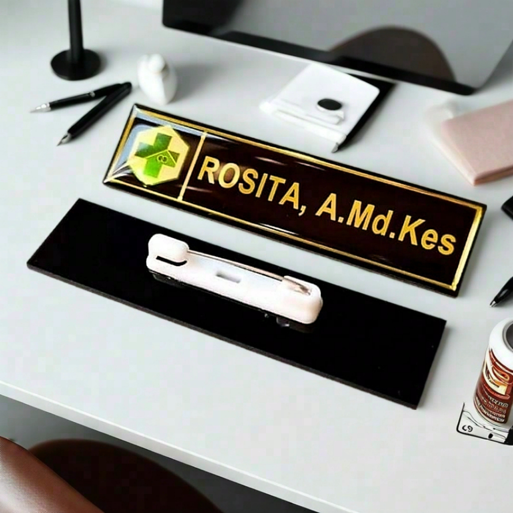 Name Tag Akrilik Gold Costum Desain Nama dan Logo / Name Tag ASN PNS PPPK