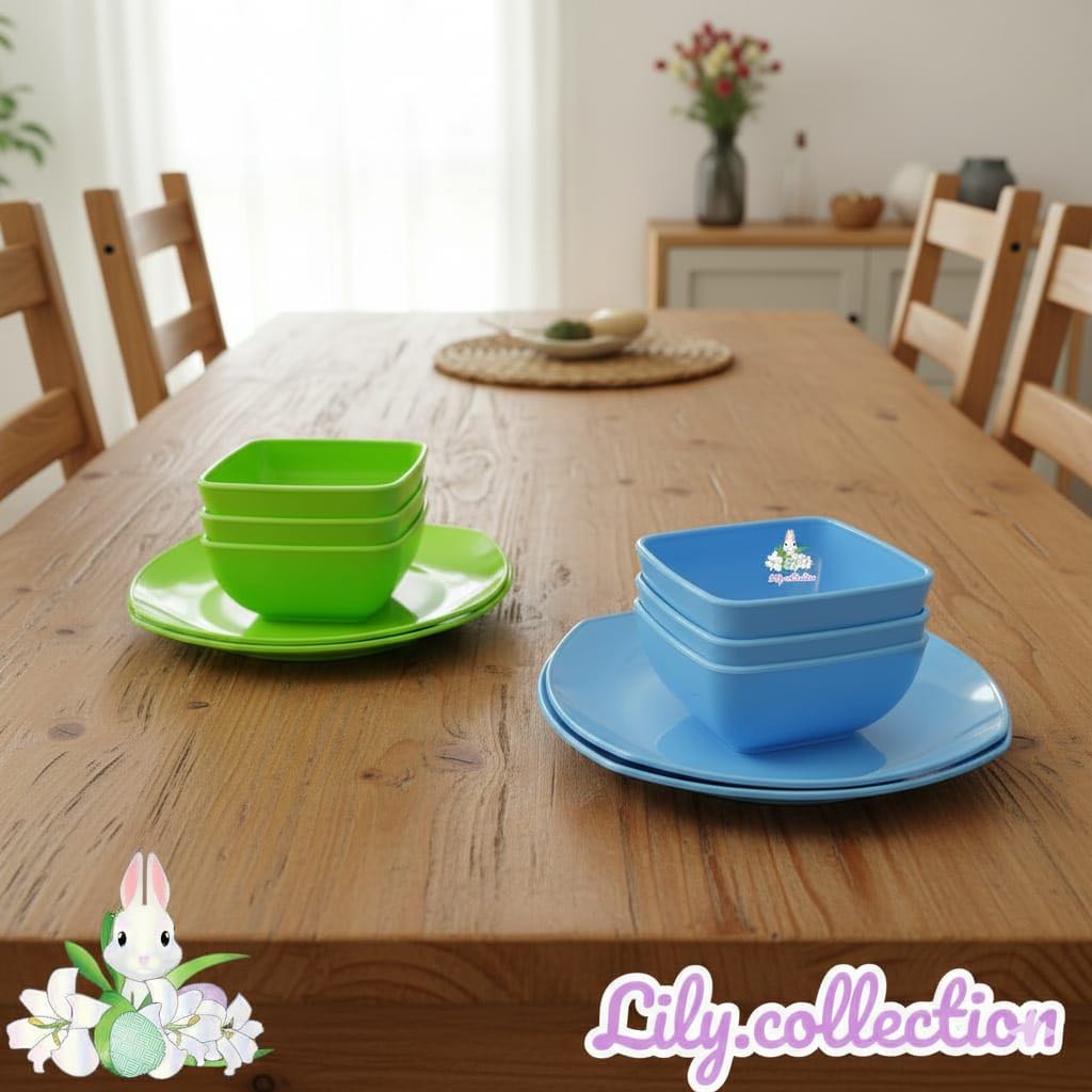 Piring Melamin | Set Piring | Paket Piring + Mangkok Kotak Melamin Set 6 Pcs - LILYCOLLECTION