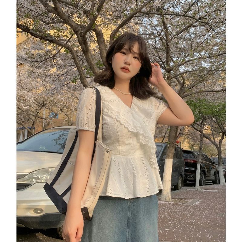 Blouse Korea Big size Putih lace --- Micha Blouse