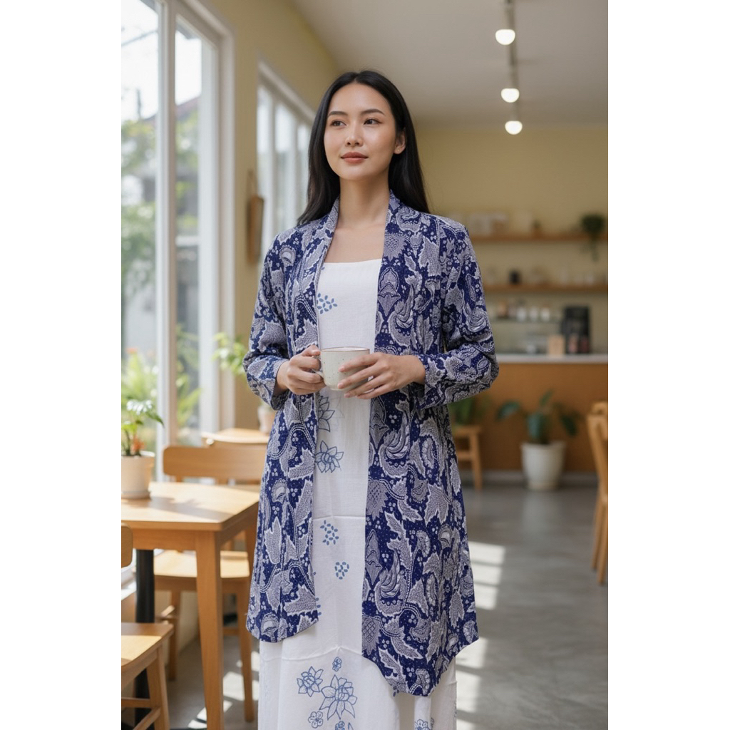 Long Outer Batik Wanita Modern Panjang 90cm Allsize Ld 120cm Bahan Paris Premium Solo