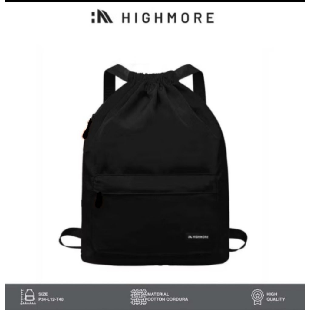 Tas Serut HIGHMORE Tas Ransel Serut Pria Wanita Stringbag Keren Backpack Multifungsi Waterproof