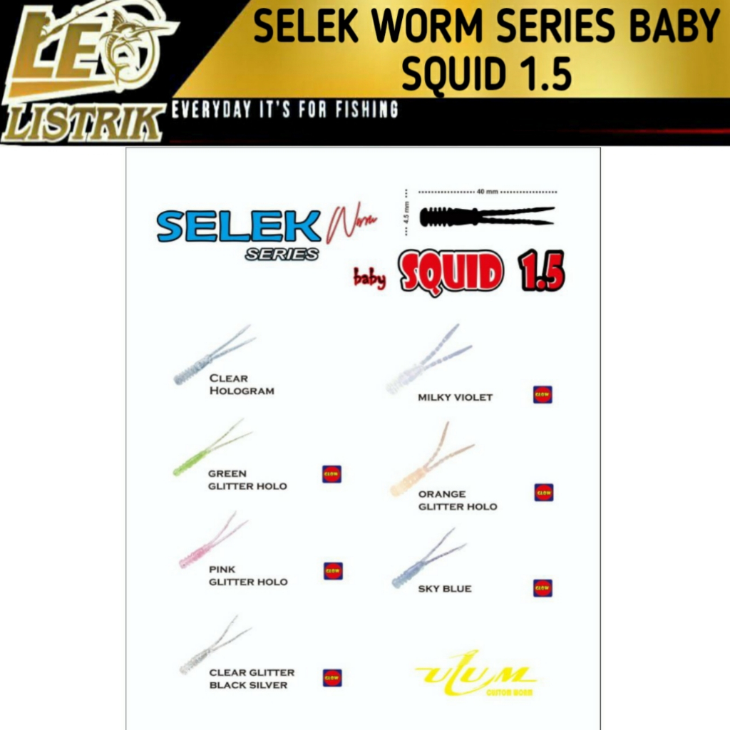 SOFTLURE SELEK WORM SERIES BABY SQUID 1.5 UMPAN PANCING ULTRALIGHT TERLARIS UMPAN CASTING TERLARIS