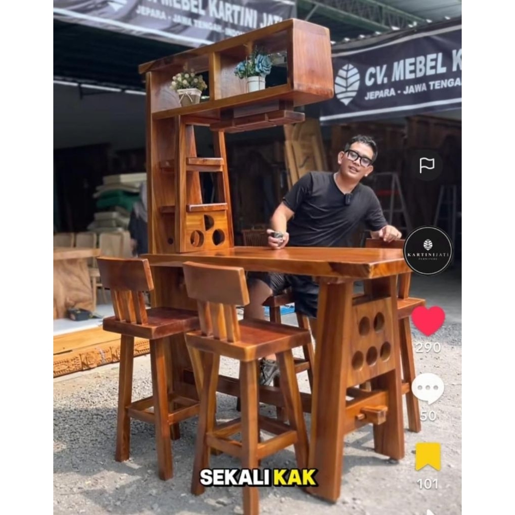 Mini Bar Meja Bar kayu trembesi utuh tanpa sambungan 150x60x105