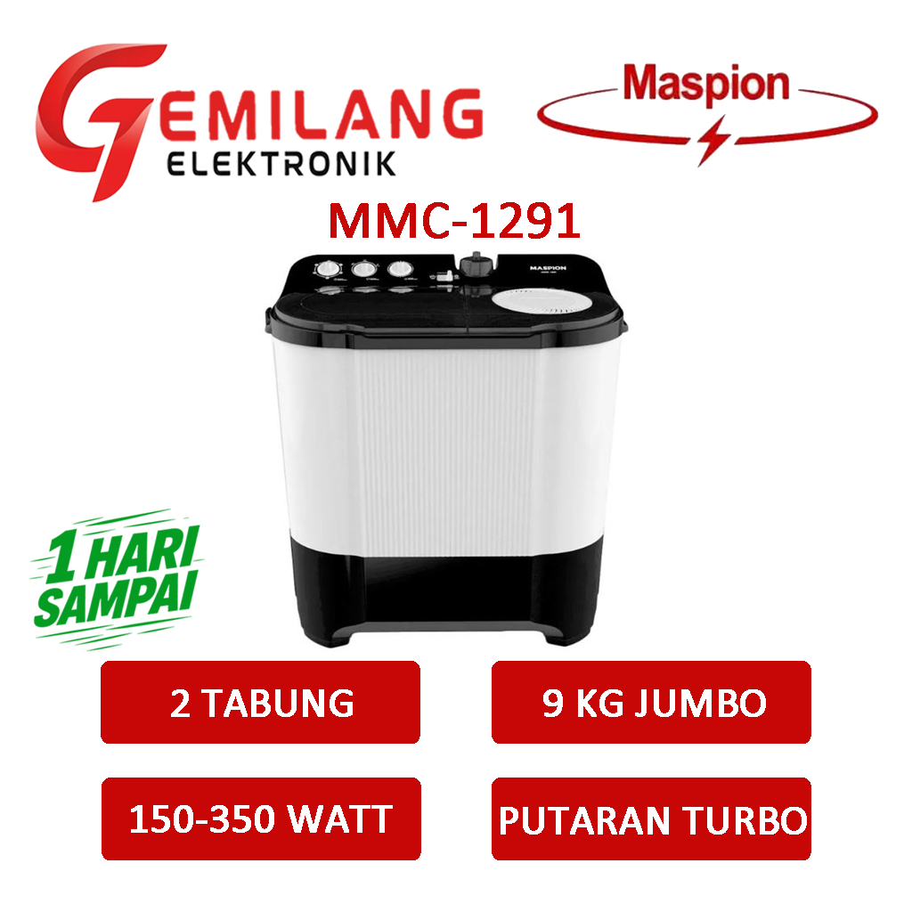 MESIN CUCI MASPION MMC-1291 MESIN CUCI 2 TABUNG 9 KG JUMBO BESAR