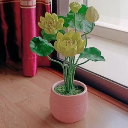 pot bunga keramik bunga teratai imitasi