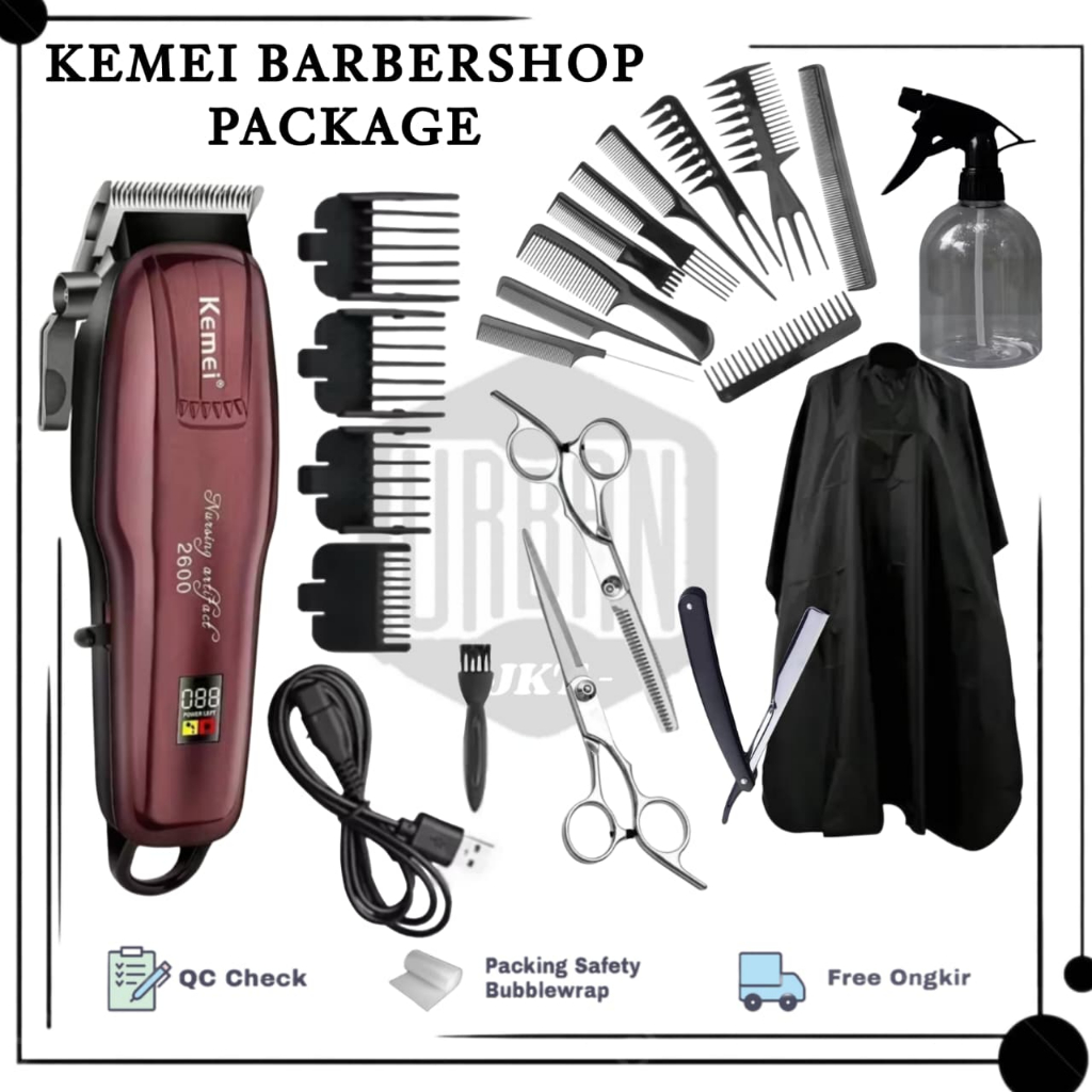 Alat Mesin Cukur Rambut Baterai Cas Original Kemei Paket Gunting Stainless Lengkap