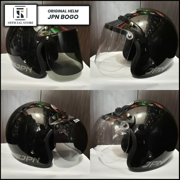 Helm JPN Bogo Hitam Metalic - Helm Bogo Jpn Kaca Datar Kaca Cembung ORIGINAL SNI Helem Polos