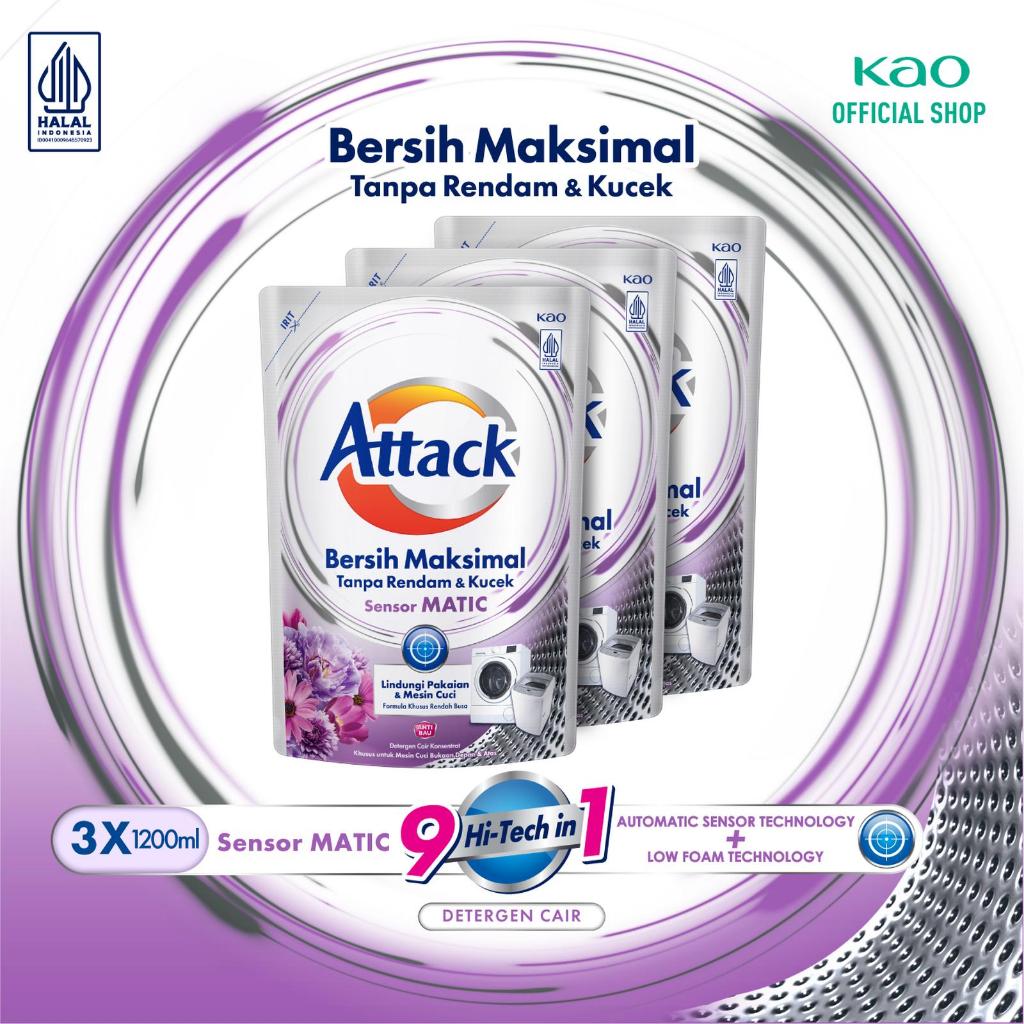 Attack Sensor Matic 1200ml Triplepack - Deterjen Cair Untuk Mesin Cuci ATTACK DETERGENT CAIR SENSOR 