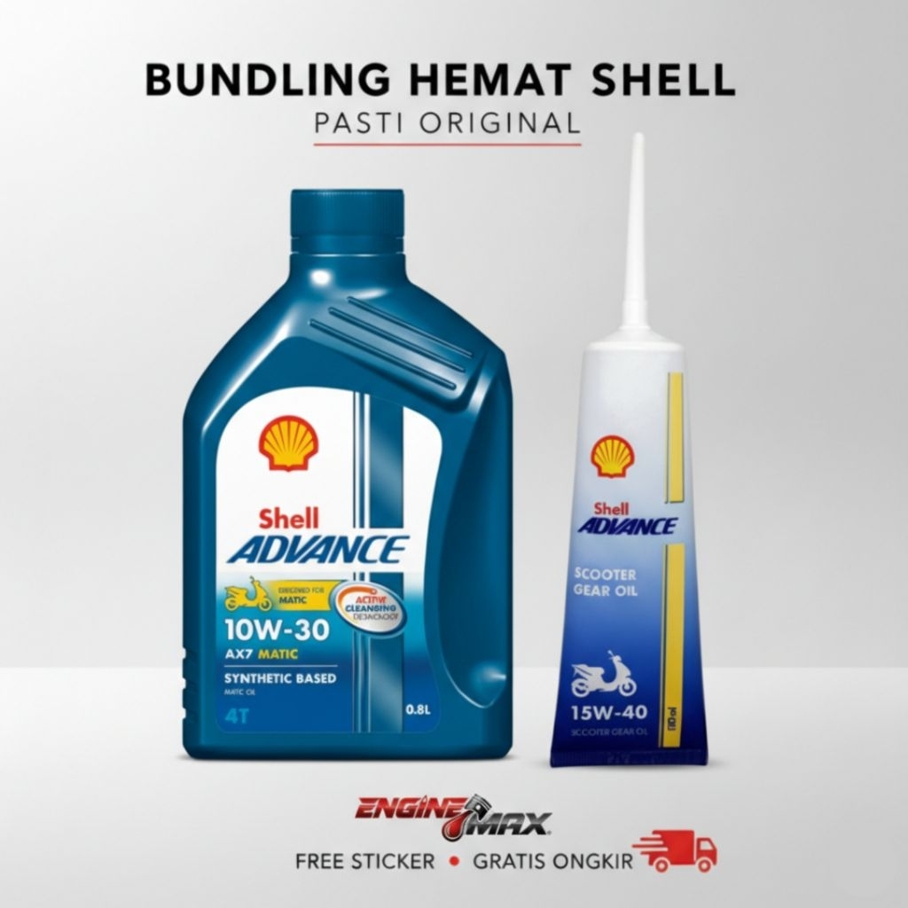 PAKET HEMAT - Shell Advance AX7 Matic 10W30 0.8/1L + Oli Gardan Shell PASTI ORIGINAL *Free Sticker*