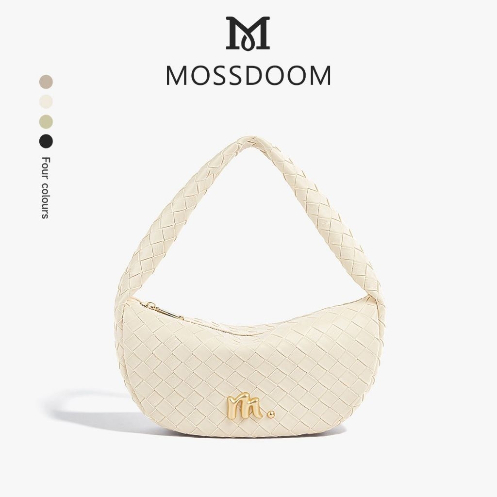 MOSSDOOM Fia Beige White/ Tas anyam mossdoom/ tas bahu mossdoom/ mossdoom sale