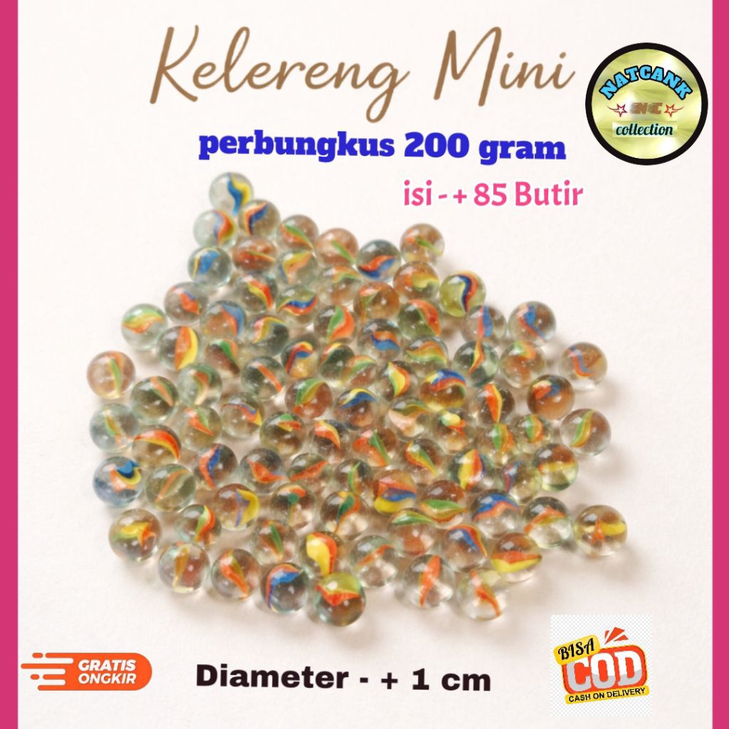 Kelereng Mini motif belimbing Warna-Warni 200 gram – Diameter 1 cm