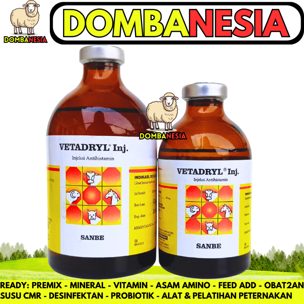 VETADRYL INJ 50ML VETADRYL INJ 100ML - Obat Hewan Antihistamin Ternak Sapi Kuda Kambing Babi Anjing