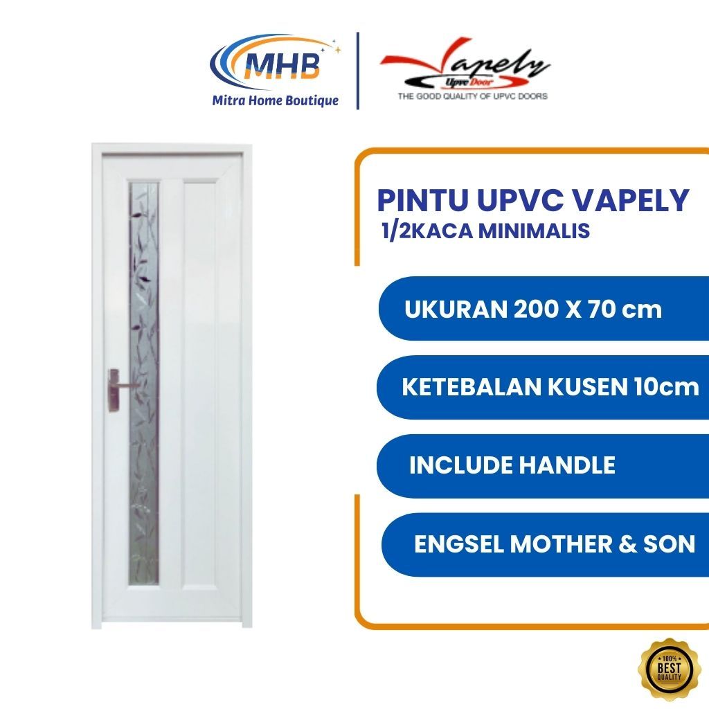Pintu Kamar Mandi UPVC & PVC Minimalis Premium 70x200 cm Kedap Suara Anti Rayap