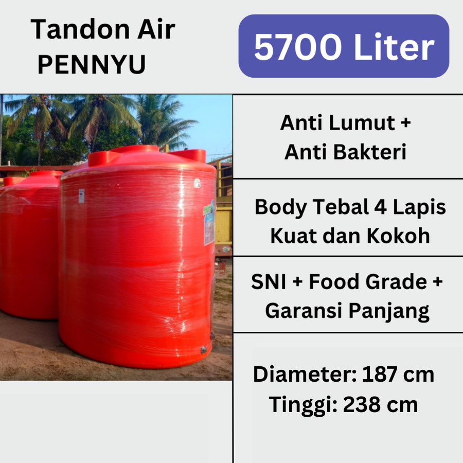 Tandon Tangki Toren Air Penyu 5000 Liter 5700 Liter Anti Lumut Kuat Lapisan Tebal Berkualitas
