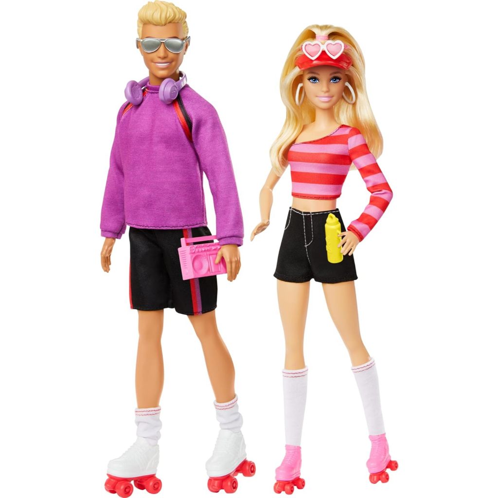 Barbie Fashionistas Set with 2 Fashion Dolls & 6 Accessories, Ken Roller-Skating Fashion Dolls, 65th