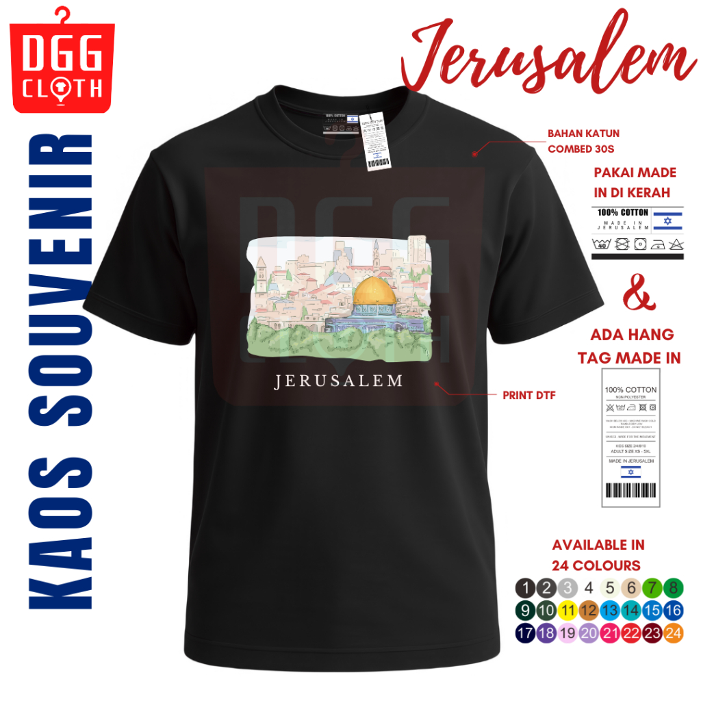 DGG Clothing Kaos Jerusalem, Baju Custom Jerusalem, Tshirt Jerusalem Banyak Varian Gambar