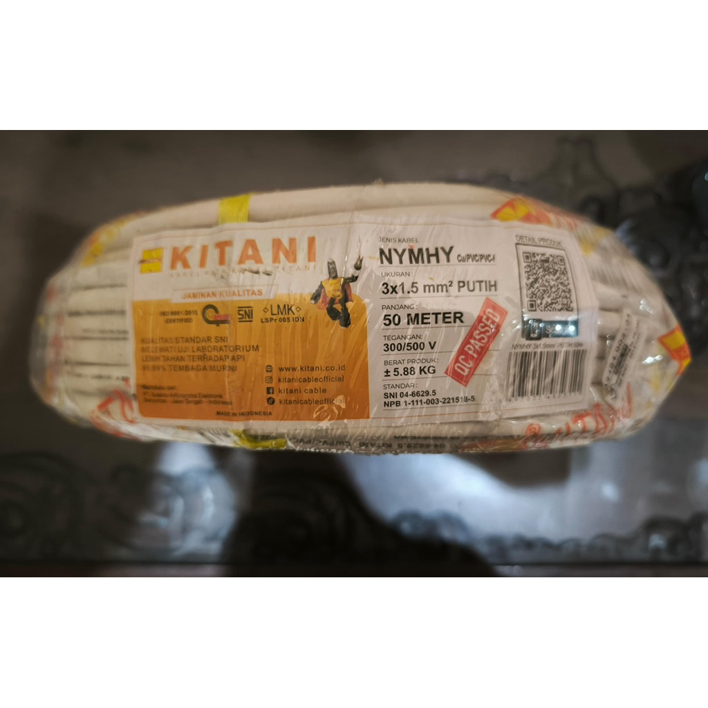 Kabel NYMHY 3x1.5mm Kitani Putih Panjang 50m