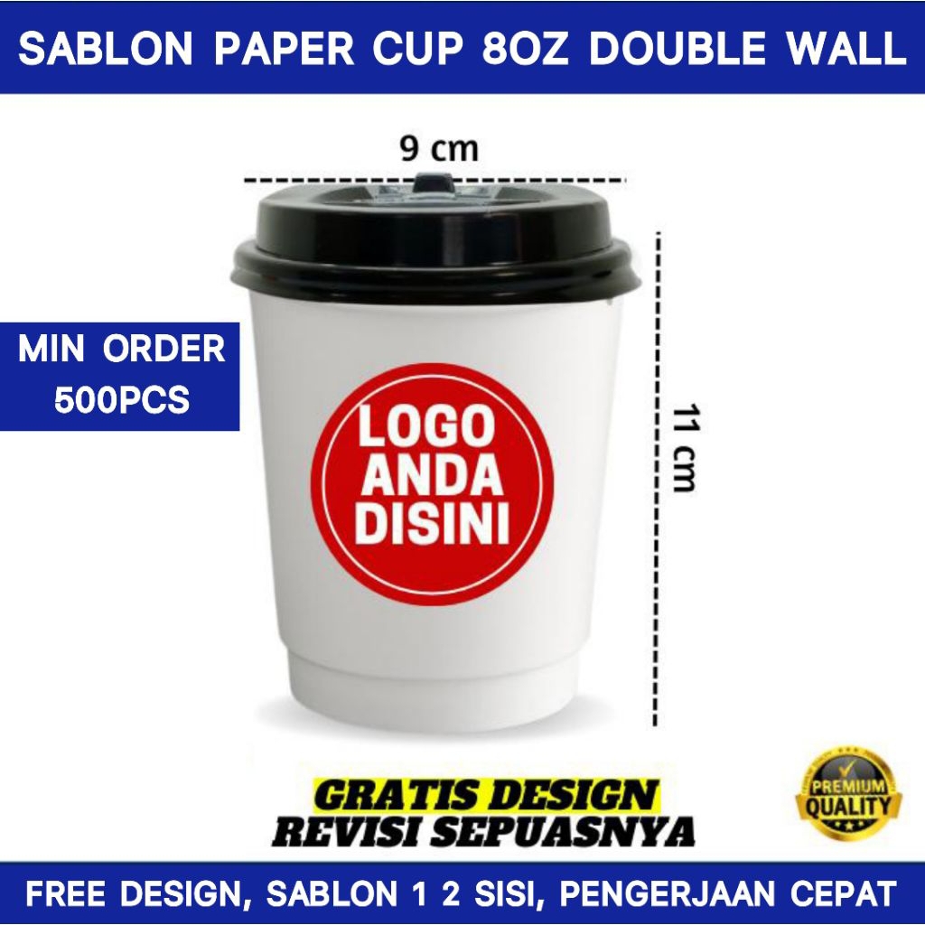 SABLON PAPER CUP DOUBLLE WALL 8 OZ | SABLON GELAS KOPI TEBAL | SABLON PAPER CUP