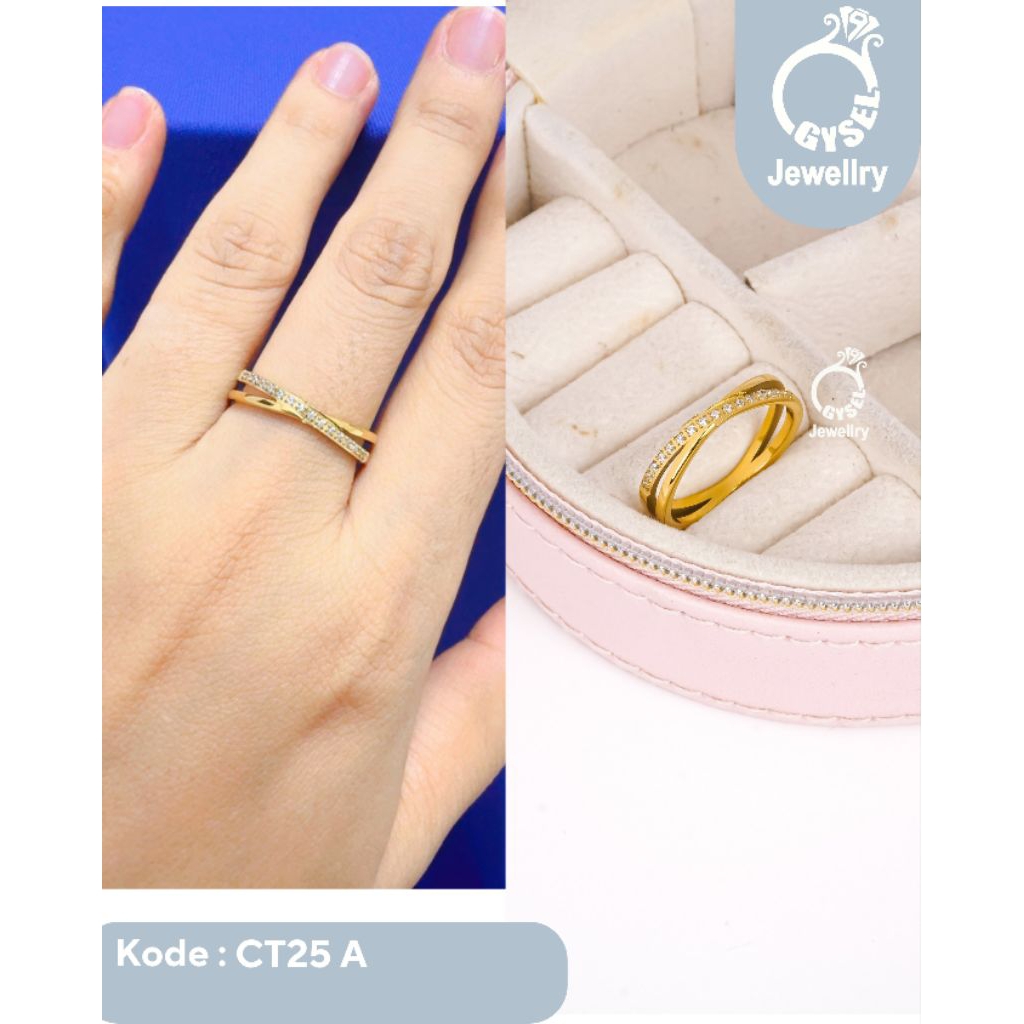 CT25 A - Cincin Silang Mata Gold