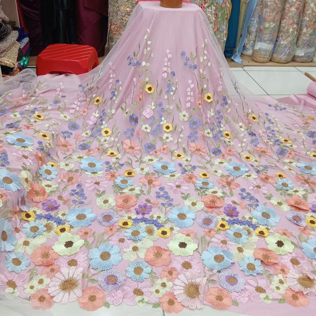 BAHAN/KAIN TILLE GARDEN 3D/TILLE BORDIR BUNGA TIMBUL