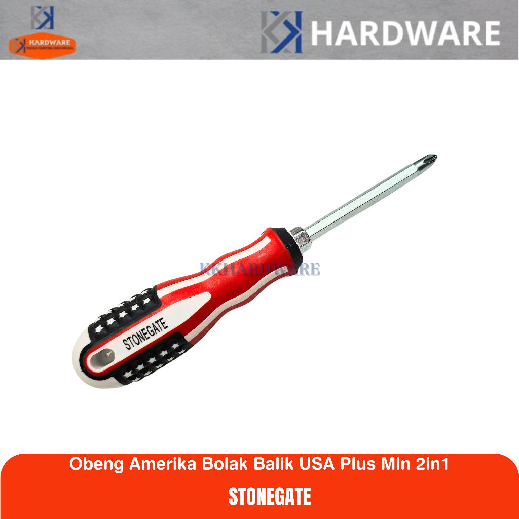 Obeng Amerika Bolak Balik Plus Min Magnet Panjang 20cm Baja Tahan Karat Ergonomis