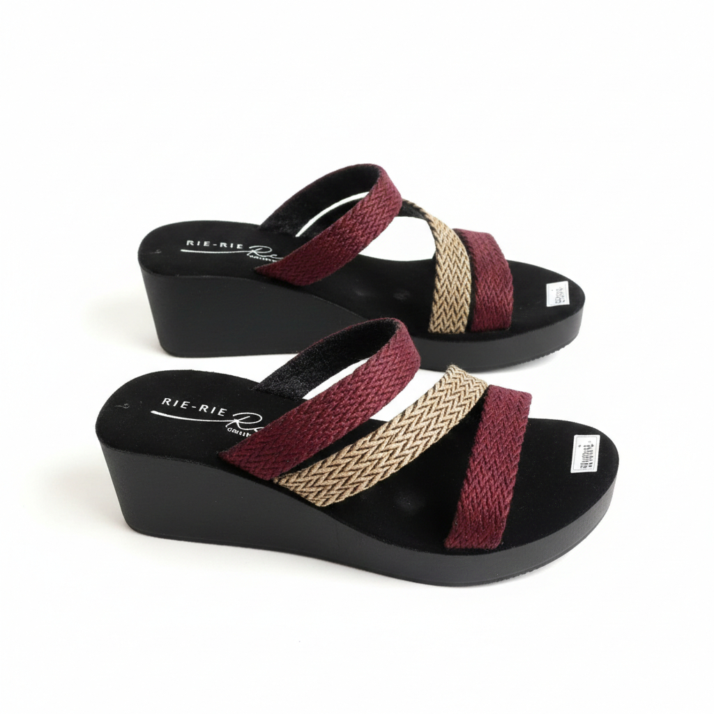 sandal Wedges Wanita Turki Rajut Ban 3 Slempang