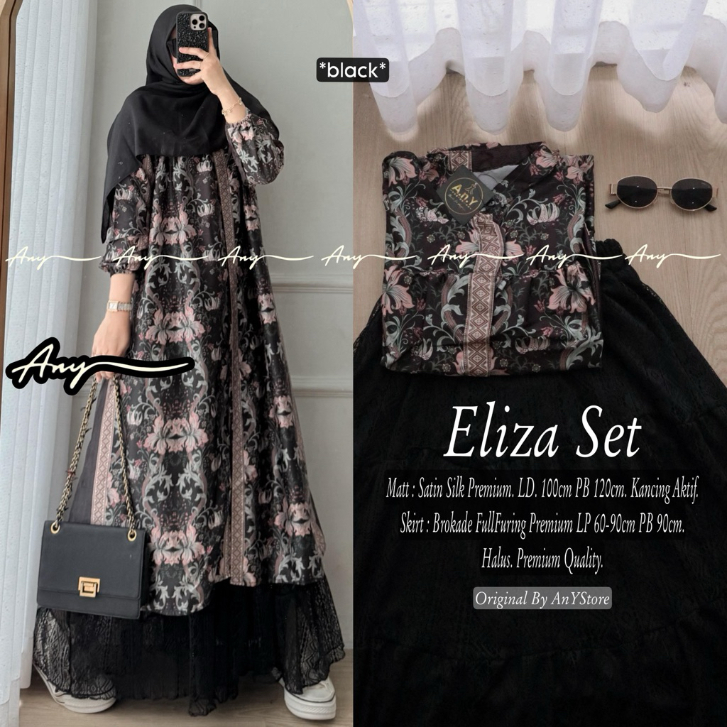 ELIZA SILKY SET SERIES ORIGINAL BY ANY STORE oneset setrok setelan atasan long tunik midi silk motif