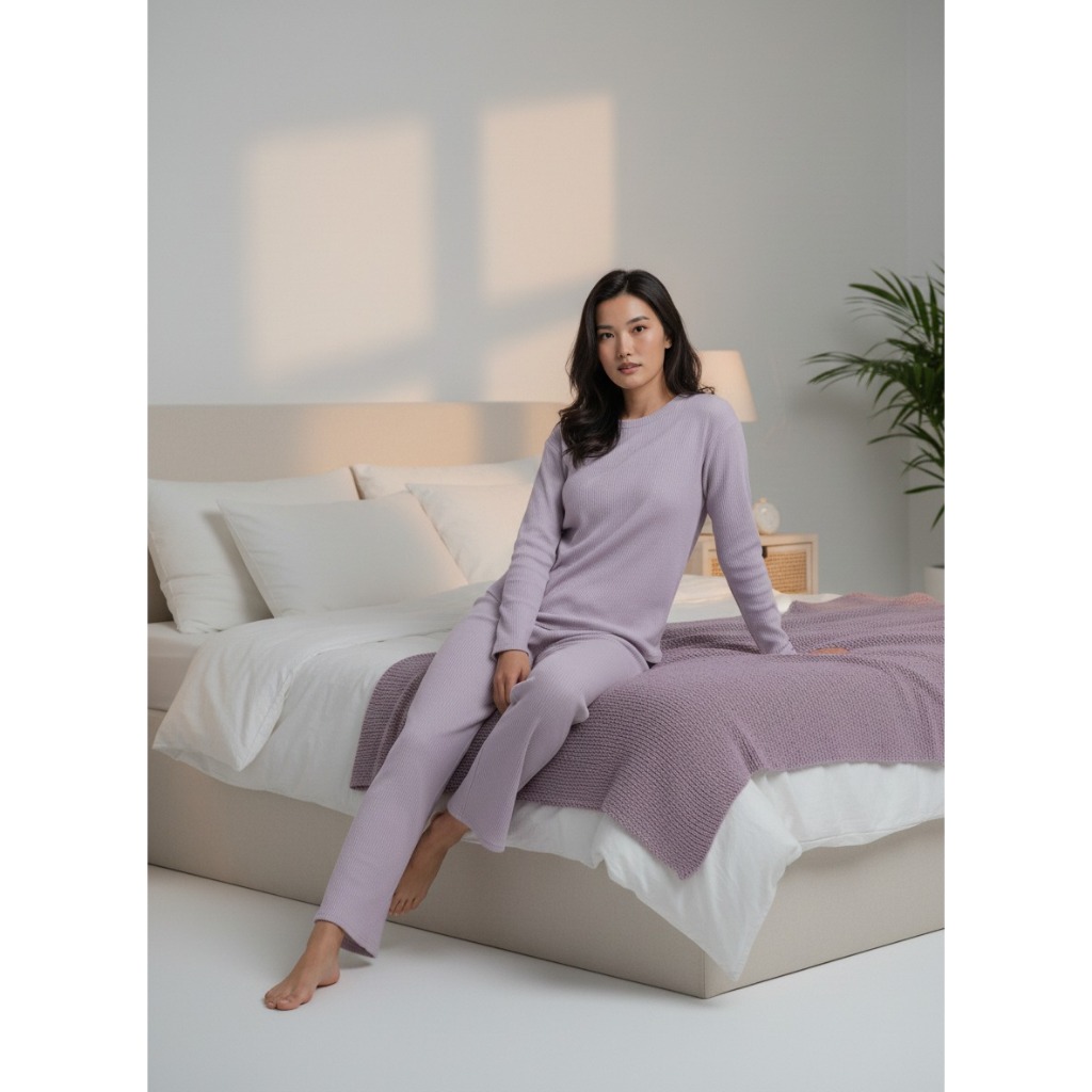 KAOS LENGAN PANJANG DAN CELANA PANJANG KULOT PAKAIAN WANITA REMAJA RUMAHAN BAHAN HYGT POLOS