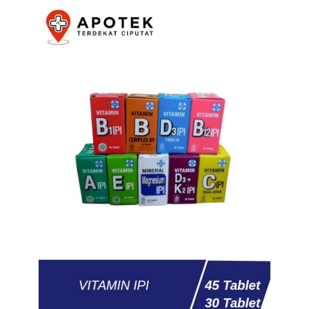 Vitamin IPI Lengkap - Vitamin A, B Complex, B1, B12, C, D3, E, Magnesium & D3+K2 IPI