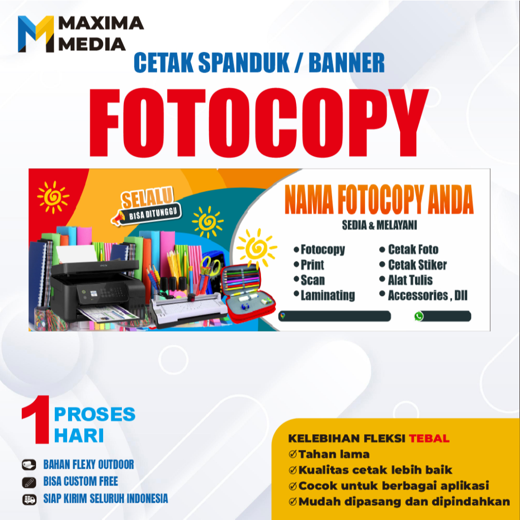 BANNER SPANDUK TOKO PERCETAKAN FOTOCOPY DAN ATK CUSTOM / SPANDUK FOTOCOPY DAN ATK